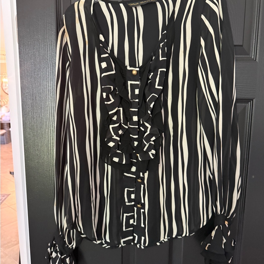 Elegant Black and White Striped Blouse by Abrand